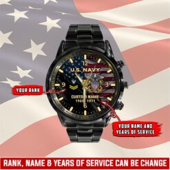 Navy, E 6 Red - Black Stainless Steel Watch