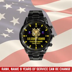 US Coast Guard, Land Of The Free, Because Of The Brave - Black Stainless Steel Watch