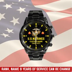 US Marine Corps, Proud Veteran - Black Stainless Steel Watch