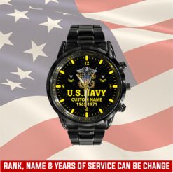 US Navy, E 3 Red - Black Stainless Steel Watch