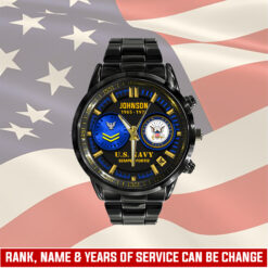 US Navy, Proud Veteran - Black Stainless Steel Watch