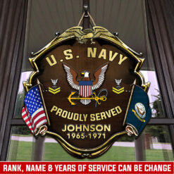 US Navy, Land Of The Free, Because Of The Brave - 2 Layers Wooden Sign 16x16in
