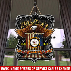 US Navy, E 2 Blue - 2 Layers Wooden Sign 8x8in