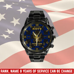 US Navy, E 3 Blue - Black Stainless Steel Watch