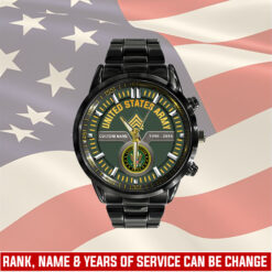 US Army, E 5 Army Sergeant - Black Stainless Steel Watch
