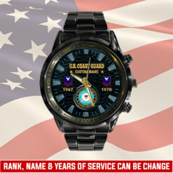 US Coast Guard, Land Of The Free, Because Of The Brave - Black Stainless Steel Watch