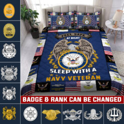 Navy Badge, E 4 Red - Quilt Bed Set - Full