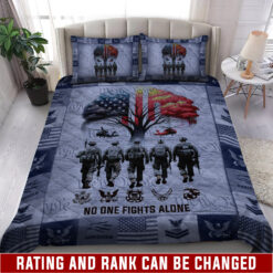 Navy Rating, No One Fights Alone - Quilt Bed Set - Full