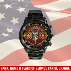 US Marine Corps, Honoring All Who Served - Black Stainless Steel Watch