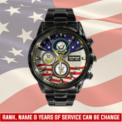 US Navy, E 3 Red - Black Stainless Steel Watch