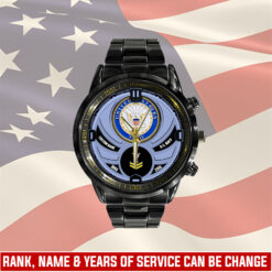 US Navy, E 3 Blue - Black Stainless Steel Watch