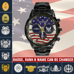 Navy Badge, American By Birth, Veteran By Choice - Black Stainless Steel Watch
