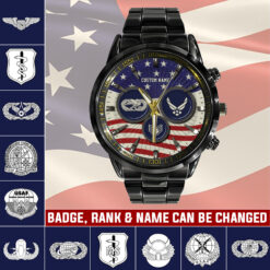 Air Force Badge, Proud Veteran - Black Stainless Steel Watch