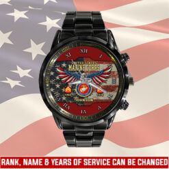 US Marine Corps, Honor, Duty, Service - Black Stainless Steel Watch