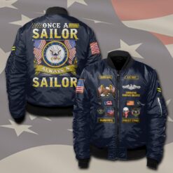 Navy Badge, Proud Veteran - Bomber Jacket
