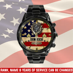 US Army, E 4 Army Specialist - Black Stainless Steel Watch