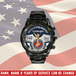 US Marine Corps, O 2 Marines First Lieutenant - Black Stainless Steel Watch