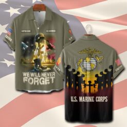 US Marine Corps, Land Of The Free, Because Of The Brave - Short Sleeve Button Shirt