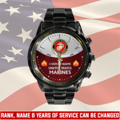 US Marine Corps, Honoring All Who Served - Black Stainless Steel Watch