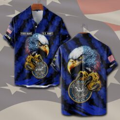 US Navy, Land Of The Free, Because Of The Brave - Short Sleeve Button Shirt