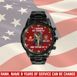 US Marine Corps, American By Birth, Veteran By Choice - Black Stainless Steel Watch