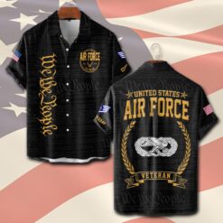 Air Force Badge, Proud Veteran - Short Sleeve Button Shirt
