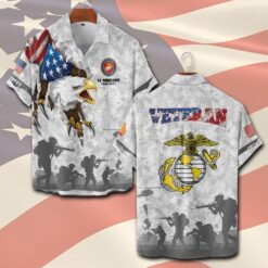 US Marine Corps, Land Of The Free, Because Of The Brave - Short Sleeve Button Shirt