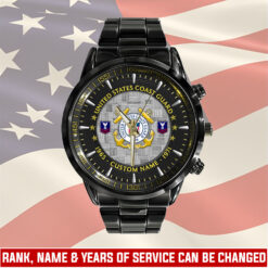 US Coast Guard, Honor, Duty, Service - Black Stainless Steel Watch
