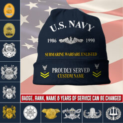 Navy Badge, American By Birth, Veteran By Choice - Full-Printed Beanie Hat