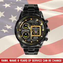 US Navy, E 7 Red - Black Stainless Steel Watch