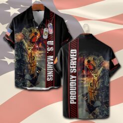 US Marine Corps, Proud Veteran - Short Sleeve Button Shirt