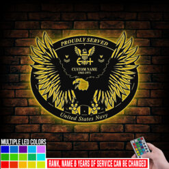 US Navy, Land Of The Free, Because Of The Brave - Led Metal Sign 24x24 inch