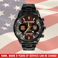 US Coast Guard, Freedom Over Fear - Black Stainless Steel Watch