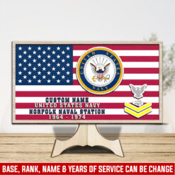 US Navy, E 8 Gold - 2 Layers Wooden Plaque 12x12in