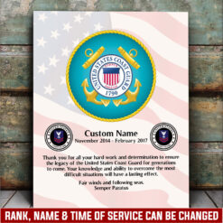US Coast Guard, Duty, Honor, Country - Canvas (With Frame) 10x8in