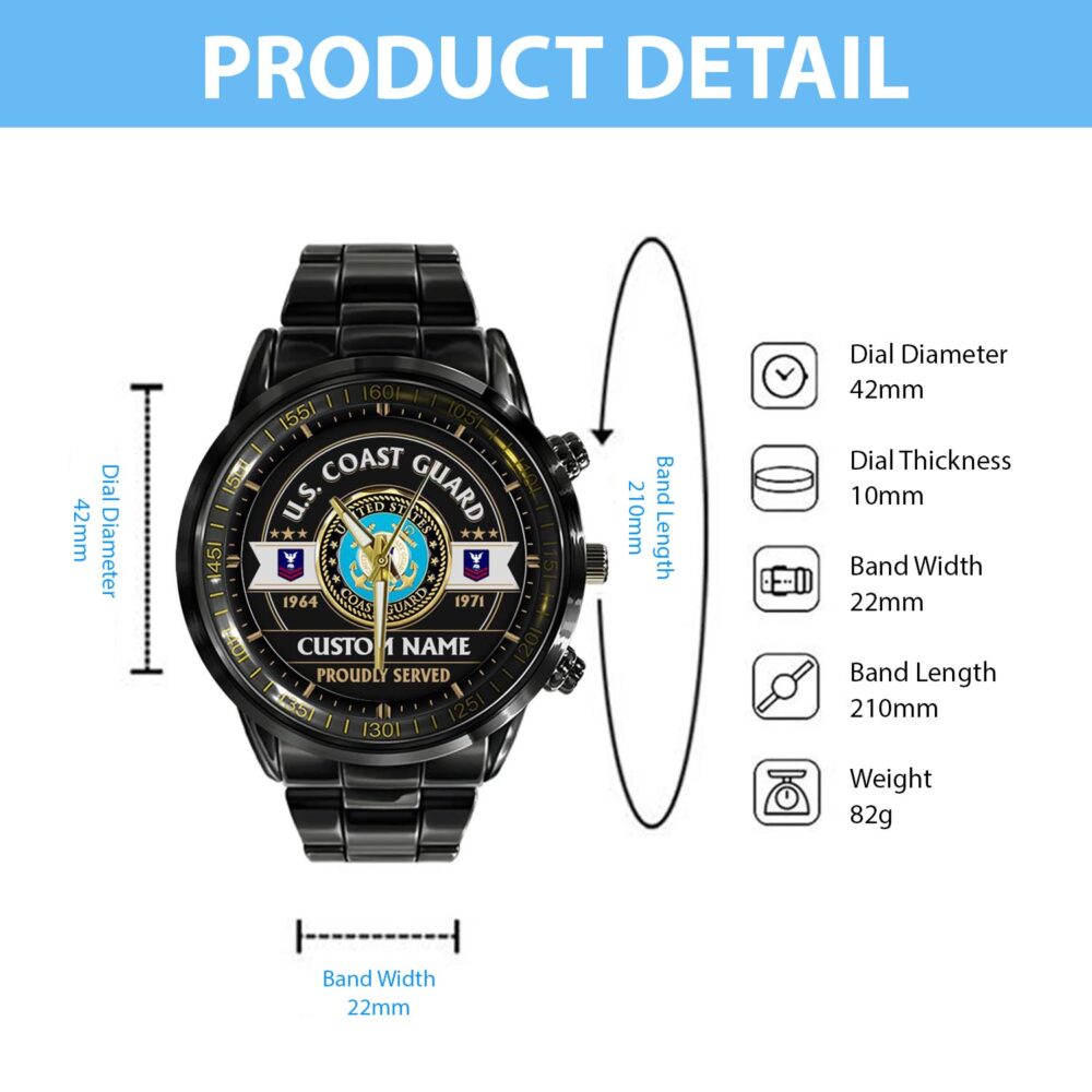 US Coast Guard, All Gave Some, Some Gave All - Black Stainless Steel Watch - Image 5