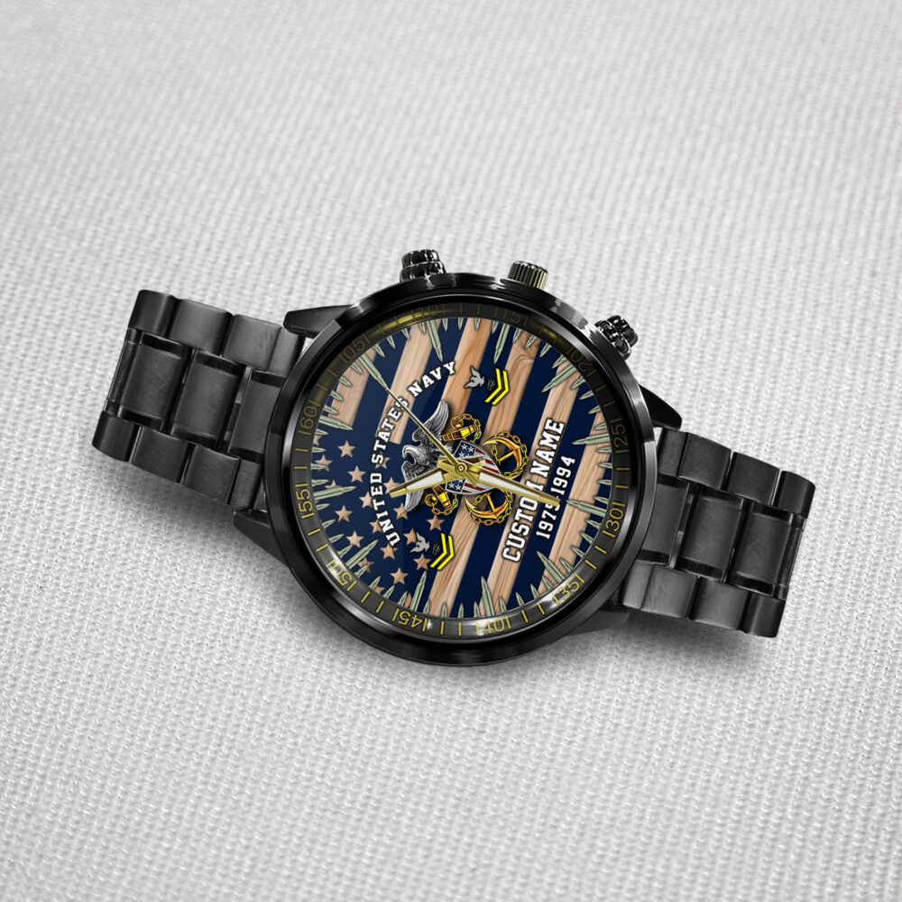US Navy, By Sea, Air and Land - Black Stainless Steel Watch - Image 3