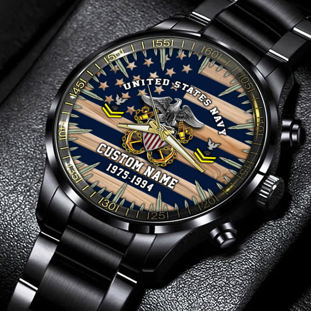 US Navy, By Sea, Air and Land - Black Stainless Steel Watch - Image 4
