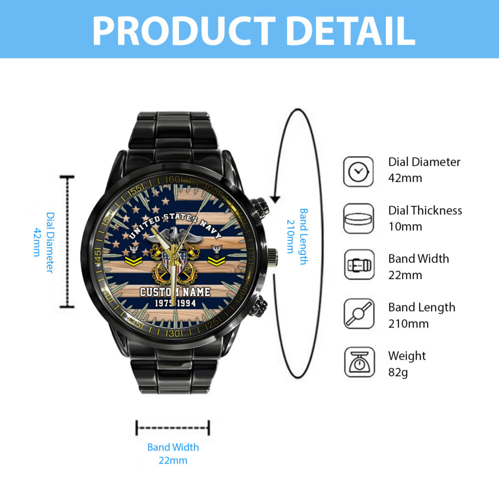 US Navy, By Sea, Air and Land - Black Stainless Steel Watch - Image 5