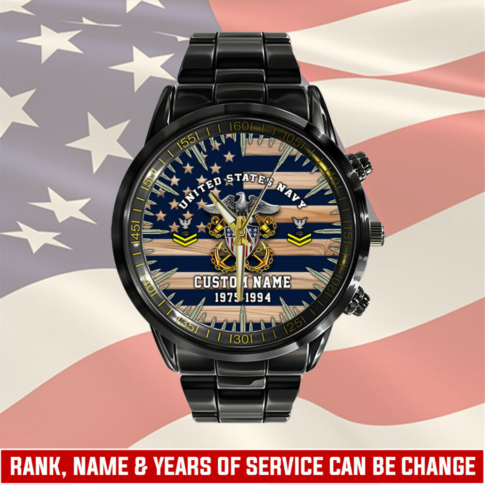 US Navy, By Sea, Air and Land - Black Stainless Steel Watch