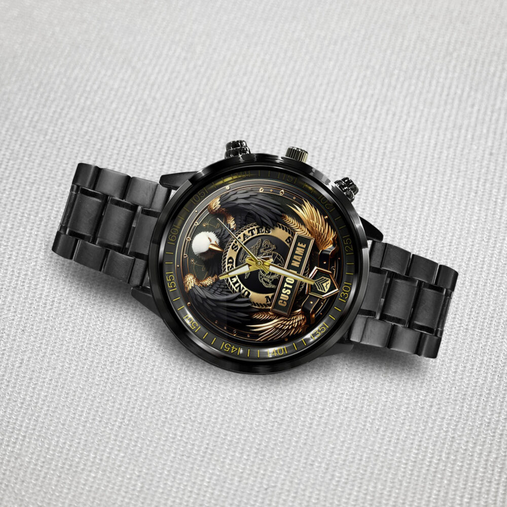 US Marine Corps, E 3 Marines Lance Corporal - Black Stainless Steel Watch - Image 3