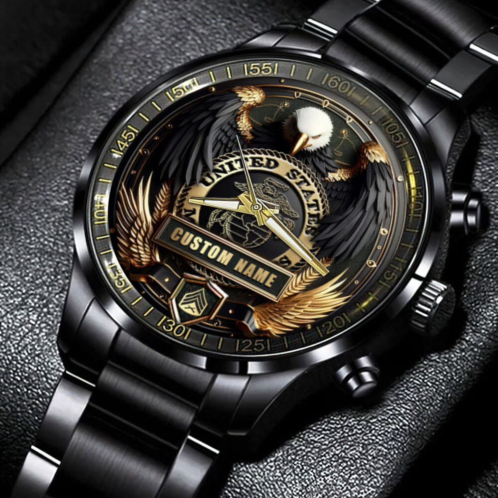 US Marine Corps, E 3 Marines Lance Corporal - Black Stainless Steel Watch - Image 4