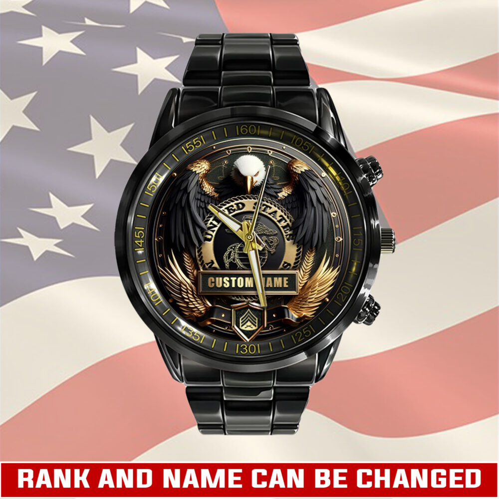 US Marine Corps, E 3 Marines Lance Corporal - Black Stainless Steel Watch