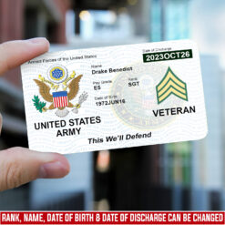 US Army, E 7 Army Master Specialist - Printed Metal Card