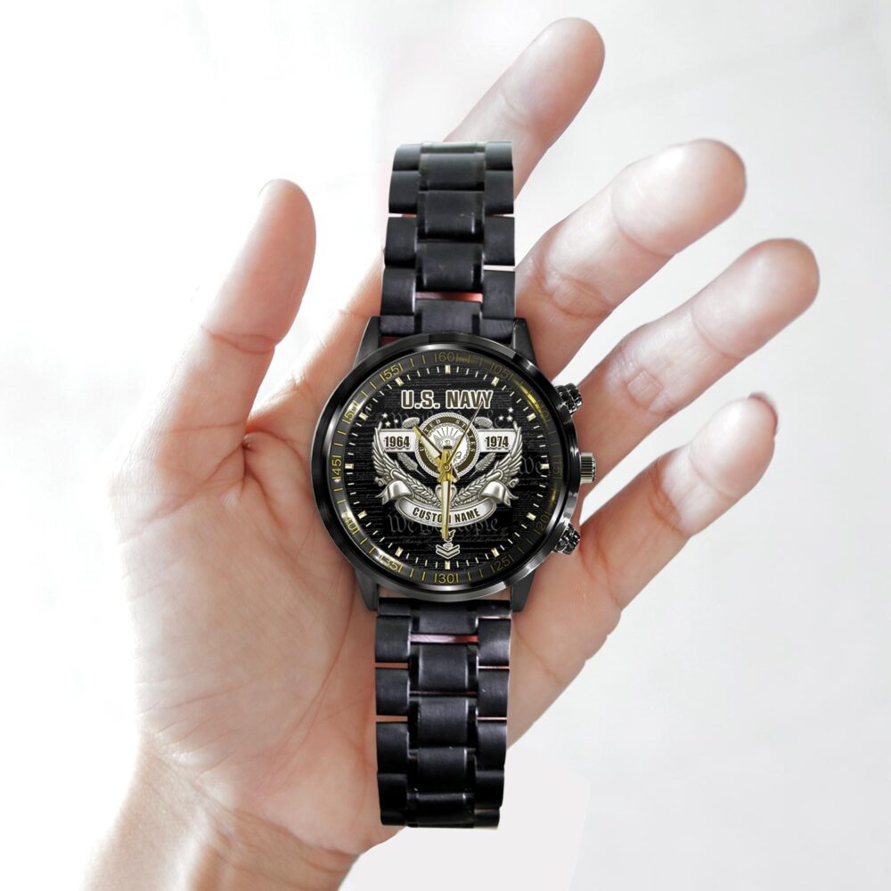 US Navy, The Sea is Ours - Black Stainless Steel Watch - Image 2