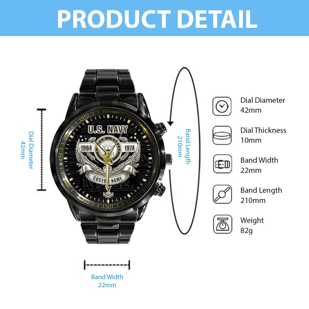 US Navy, The Sea is Ours - Black Stainless Steel Watch - Image 4