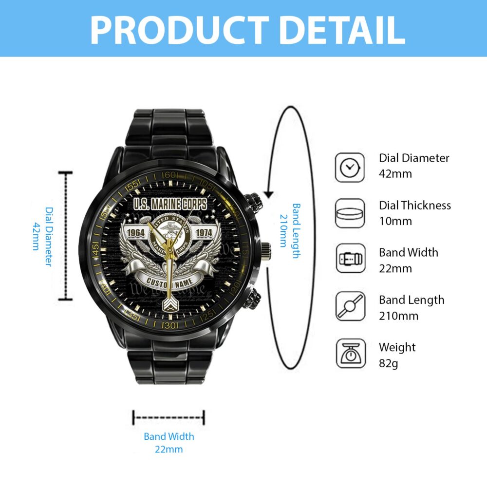 US Marine Corps, Semper Fidelis - Black Stainless Steel Watch - Image 4