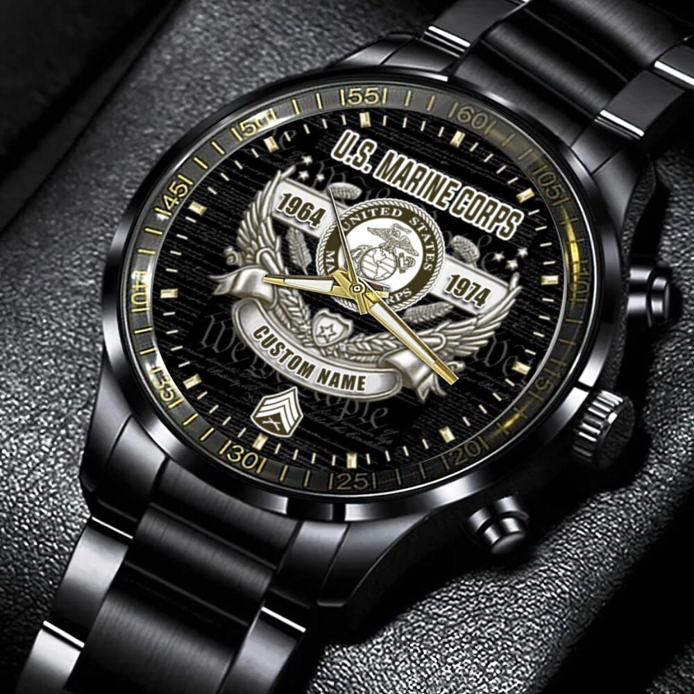 US Marine Corps, Semper Fidelis - Black Stainless Steel Watch - Image 5