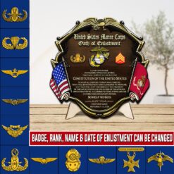 Marines Badge, W 4 Marines Chief Warrant Officer 4 - 2 Layers Wooden Plaque 18x18in