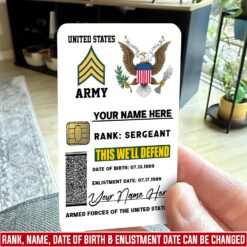 US Army, E 6 Army Specialist - Printed Metal Card